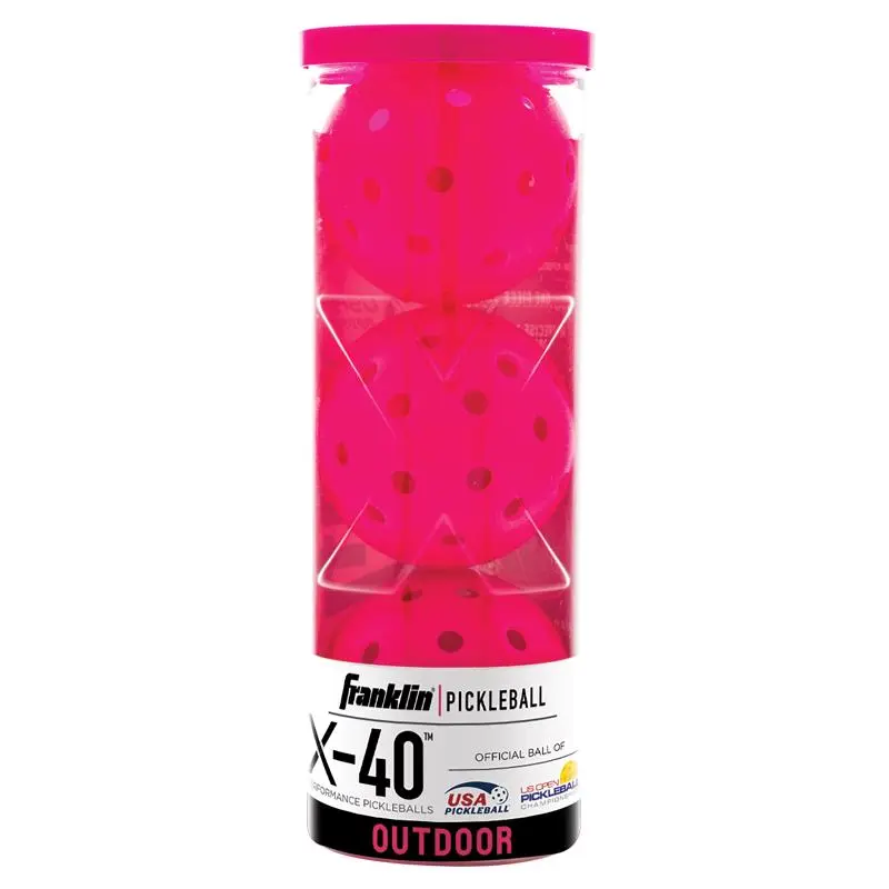 Franklin X-40 Outdoor Pickleballs, USAPA Approved Durable Polyethylene Plastic Balls with Precision Holes for Tournament Play, High-Visibility Pink