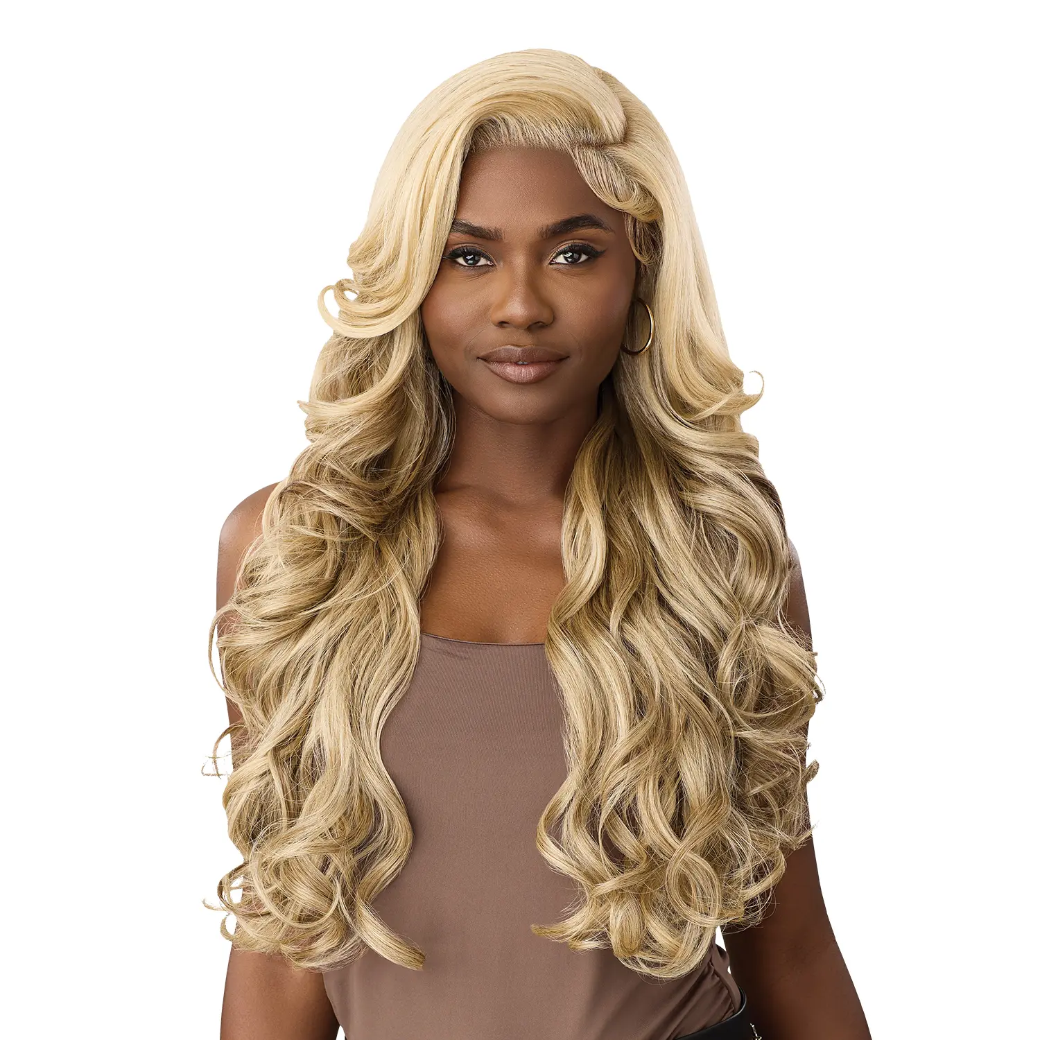 Outre HD Lace Front Synthetic Wig - Melted Hairline, TruCurve, Glueless, Side Part, Baby Hairs, Layered Curls, Adjustable Band Fit, Style 4, 26 In