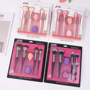 JOS Professional 4-Piece Brush Set for Contour Blush & Loose Powder Complete Face Makeup Tools with Soft Synthetic Bristles Vegan Cruelty-Free