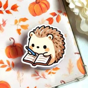 Hedgehog Reading Phone Grip | Cute Study Animal Phone Holder Stand | Kawaii Student Aesthetic Gift, MagSafe Phone Grip