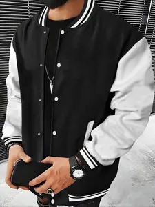 Spring & Fall Preppy Style Casual Baseball Jacket, Long Sleeve, Geometric Pattern, Fitted Design, Moderate Fabric Thickness, Suitable for All Seasons, Men's & Women's Fashion