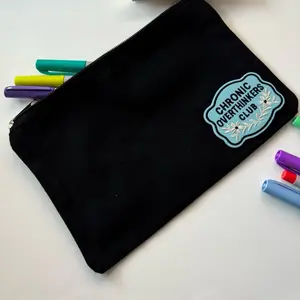 Chronic Overthinker's Club Pen Bag - Black Pencil Case with Zipper Closure for Markers and Pens