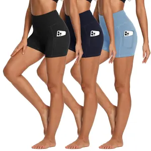 Showitty 3 Pack Biker Shorts for Women with Pockets - 5" Plus Size High Waisted Workout Shorts for Gym Yoga