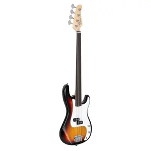 Fretless 4 String Electric Bass Guitar Full Size | Sunset Color | Smooth Neck for Pro Bass Players | Cord & Tool Included Fixed Chrome Hardware Basswood