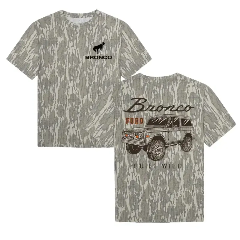 Ford Bronco - Camo Built Wild Bottomland  T-Shirt for men, T Shirt Camo 3D,Gif For Him,Gif For Mom, Coors Banquet 3D T Shirt