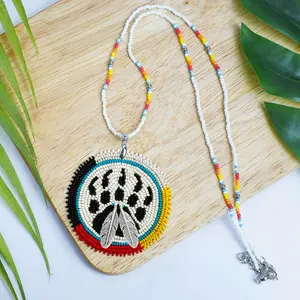 Bear Paw Handmade Beaded Wire Necklace Pendant – Native American Style, Unisex, Adjustable, Tribal Jewelry for Men & Women