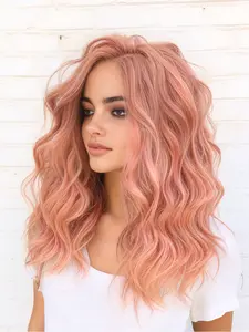 Peach Pink Loose Wave Lace Front Wig 14" Bob Wave Heat-Resistant Synthetic Hair 13x4 HD Transparent Lace Pre-Plucked Hairline Natural Hairline Wig Free Parting Lace Frontal Wigs Pre Plucked Wigs
