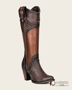 WOMEN’S CUADRA CU583 TALL BOOT RES DAMASCO CHOCOLATE EMBROIDERY ROUND TOE CU583