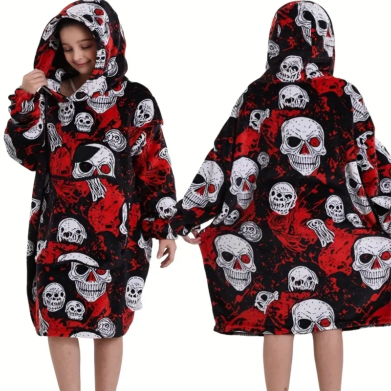 Skull Print Blanket Jacket, Long Casual Elegant Home Style, Thick Warm Winter Sleepwear, Multiple Prints Available