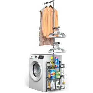 Laundry Room Shelves Over the Washer and Dryer Storage Shelf Laundry Hanging Rod with Basket and Hanger Organizer for Laundry Room Organization
