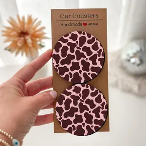 Pink Rodeo Energy | 2/4Pcs Strawberry Cow Desk Coasters - Absorbent Neoprene, Aesthetic Desk Decor for Her，Festival Gift, Birthday Gift