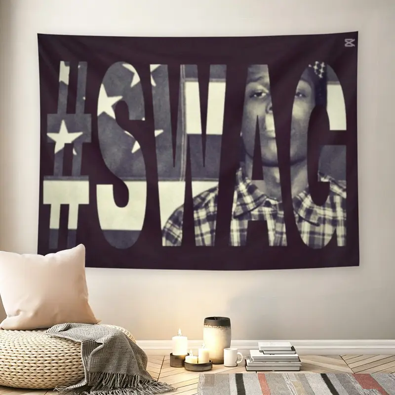 #SWAG American Flag Plaid Overlay Wall Flag, Retro Hip Hop Decorative Tapestry, Mid-century Modern Streetwear Style Bedroom Wall Decor for Adult Fans, USA Flag Aesthetic Text Home Wall Hanging