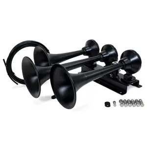 HornBlasters Flatlaw Train Horn | 12-Volt DC | 3-Chime Stealth Black Horn | Pre-Installed Air Valve | Includes 1/4" Air Line & Mounting Hardware | Vehicle Mounted Horn