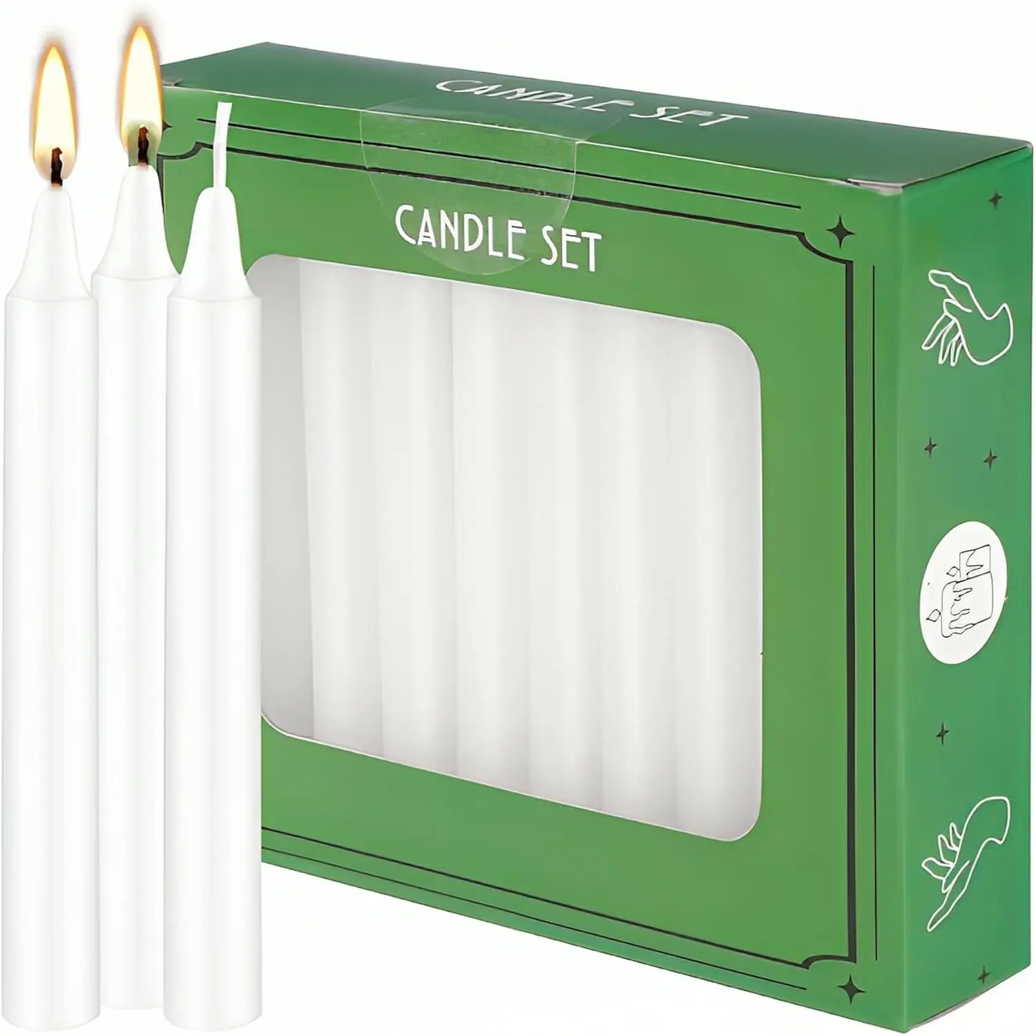 Set of 20 White Spell & Chime -  Mini Taper Candles for Rituals, Prayer, Birthdays, Meditation,  - 4 Inch Tall, Unscented.