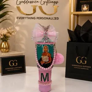 40oz Personalized Bluetooth Drinkware Tumbler with Custom Photo, Rhinestone Design