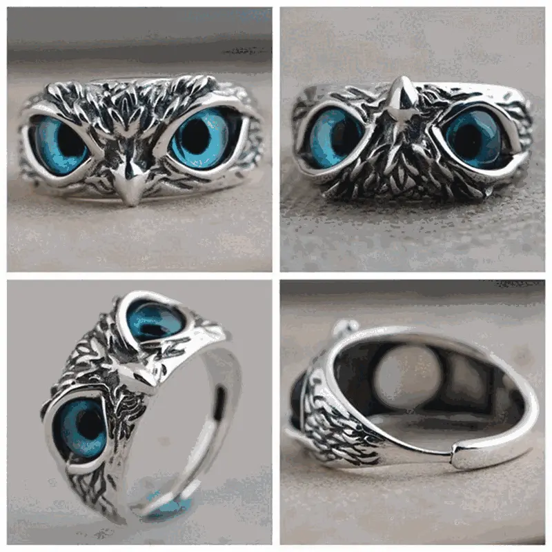 Adjustable Vintage Owl Statement Ring, Vintage Rings Jewelry for Bold Individuals