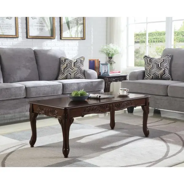 Bellemave Dark Cherry Finish Wood Coffee Table - Traditional, Ornate Detailing, Indoor Living Room Furniture Table