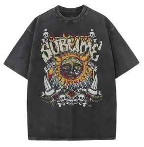 Sublime Sun Graphic Oversized T-Shirt Unisex, Vintage Washed Distressed Crew Neck Tee, Retro 90s Rock Streetwear Casual Top, Reggae Band Aesthetic Fashion for Men Women, Outdoor Daily Wear