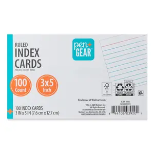 White Ruled Index Cards – 3" x 5", Pack of 100
