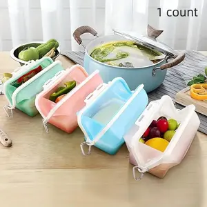 Random Color Reusable Silicone Storage Bag, Airtight Leak Proof Freezer Bag, Self Standing Thickened Food Preserving Container for Cured Meats, Cereals, Sandwiches, Snacks, Fruit, Household Kitchen Accessories
