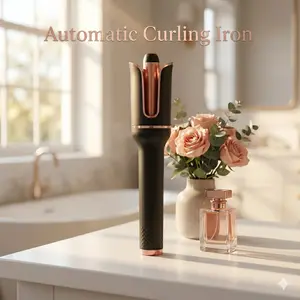 Glamour Automatic Hair Curler - Ceramic Bidirectional Curler with Negative Ions for Frizz Control, Dual-Temperature for Long Hair, 4 Temp Settings, 16MM-20MM Heat Conductor, Black Beauty Appliance - Attachment