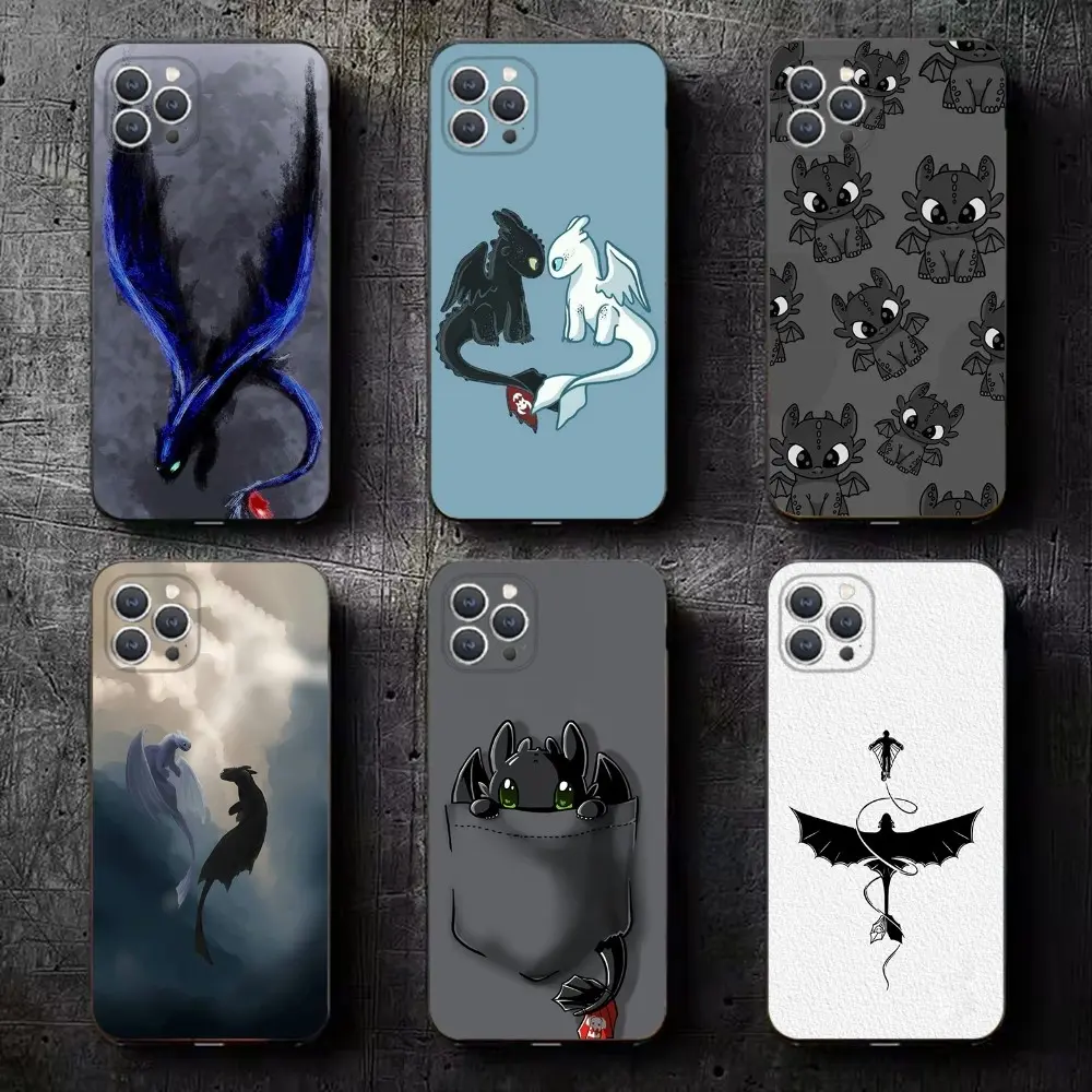 C-Cartoon T-Toothless Phone Case For iPhone 16,15,14,13,12,11,Plus,Pro Max,XS,X,XR,Mini,Soft Silicone Black Cover