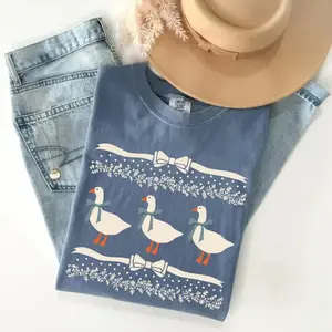 Comfort Colors 1980s Blue Ribbon Goose With Hearts Ugly T-Shirt, Original Shirt Bows and Adorable Doodle Hearts Animal Lover T-Shirt, Duck T-Shirt - TrendWear USA