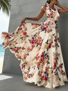 Women's Floral Print Backless Dress, Sexy Woven Fabric Evening Gown, Elegant Party Wear, Comfortable & Stylish Design