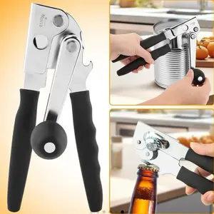 Commercial Grade Stainless Steel Can Opener with Heavy Duty Handle and magnetic tip, plus Multifunctional Bottle Opener for Kitchen & Outdoor Use
