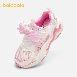 Balabala Kids Frilly Gingham Bow Sneakers Lightweight Casual Chunky Shoes with Hook-and-Loop Closure