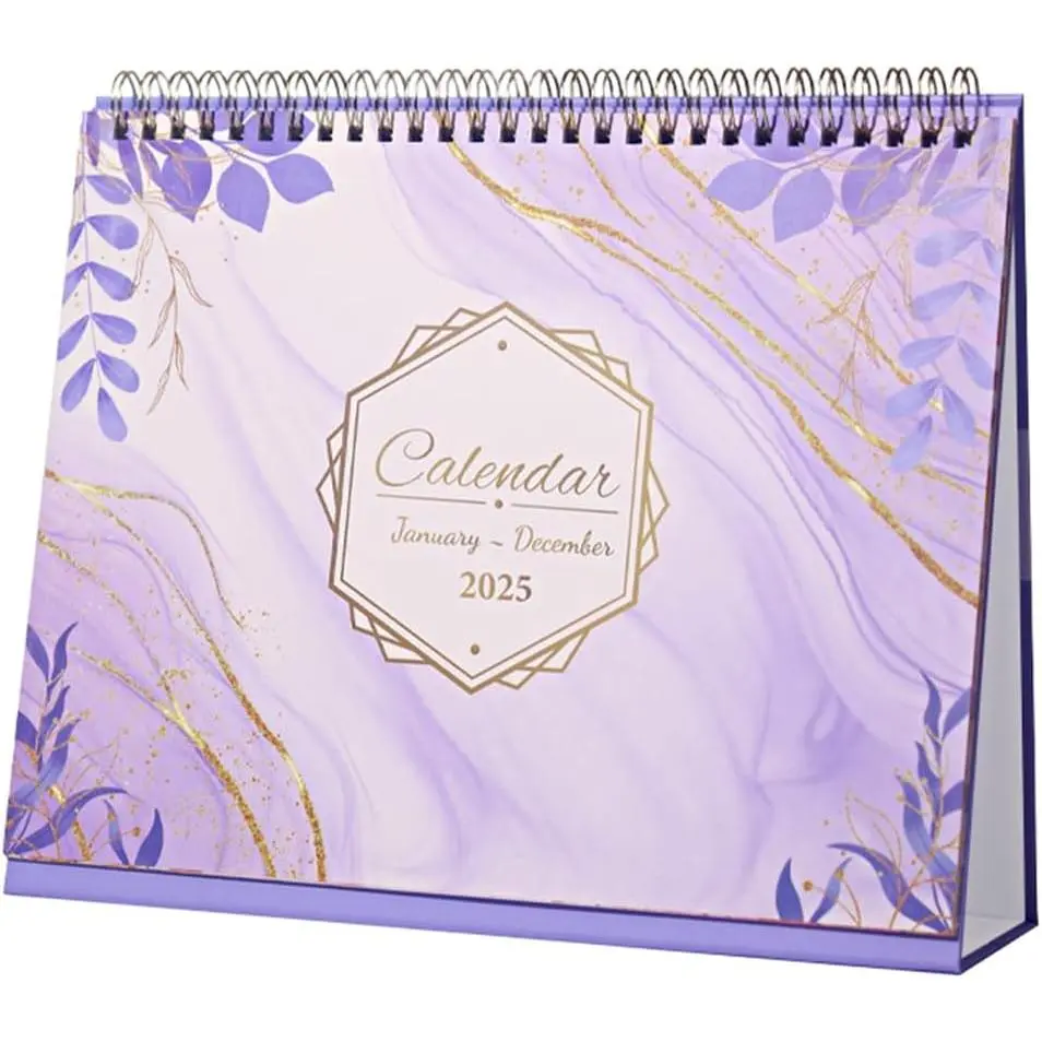 2025  Calendar Small 2025 Desktop Calendar with Monthly Writing Planner, From Jan to Dec 2025, Standing Flip 2025 Desk Calendar, 10x8.3inch/ Purple