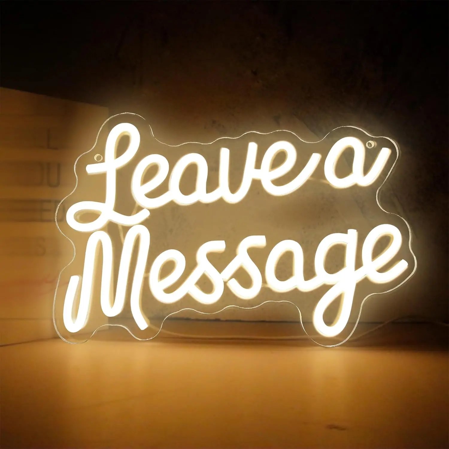 Custom Text "Leave A Message" Neon Sign - USB-Powered LED Neon Glow Light, Wall Decor, LED Lights Bedroom Accessory, 12.5x8.4" Reception Desk Welcome Sign for Wedding Backdrop & Business Storefront Decor