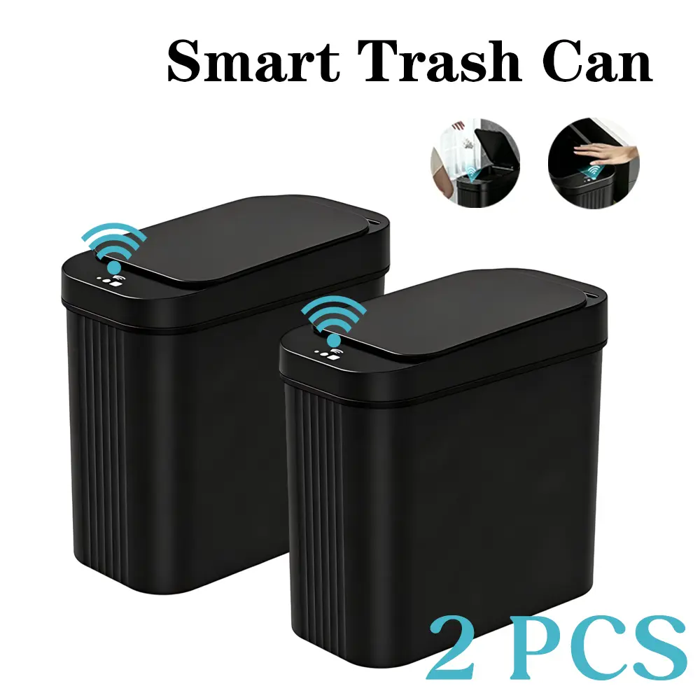 Household 2 Pack 15L Induction Trash Can, Waterproof Slim Sensor Waste Bin, Modern Nordic Automatic Garbage Bin for Bathroom Kitchen Bedroom Office