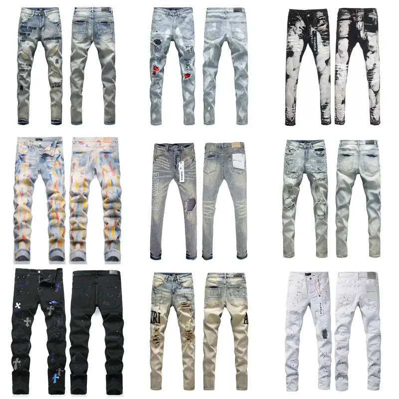 YYK Menswear Streetwear Distressed Denim Pants - Skinny-Fit Stretch Jeans with Patched Look, Embroidery, Vintage Aesthetic, Casual Styling