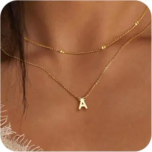 Initial Necklaces for Women 14K Gold Silver Plated Letter Jewelry Non Tarnish Layered Dainty Cute A-Z Pendant Choker Necklace Waterproof Trendy Name Necklace Personalized Jewelry Gift for Women