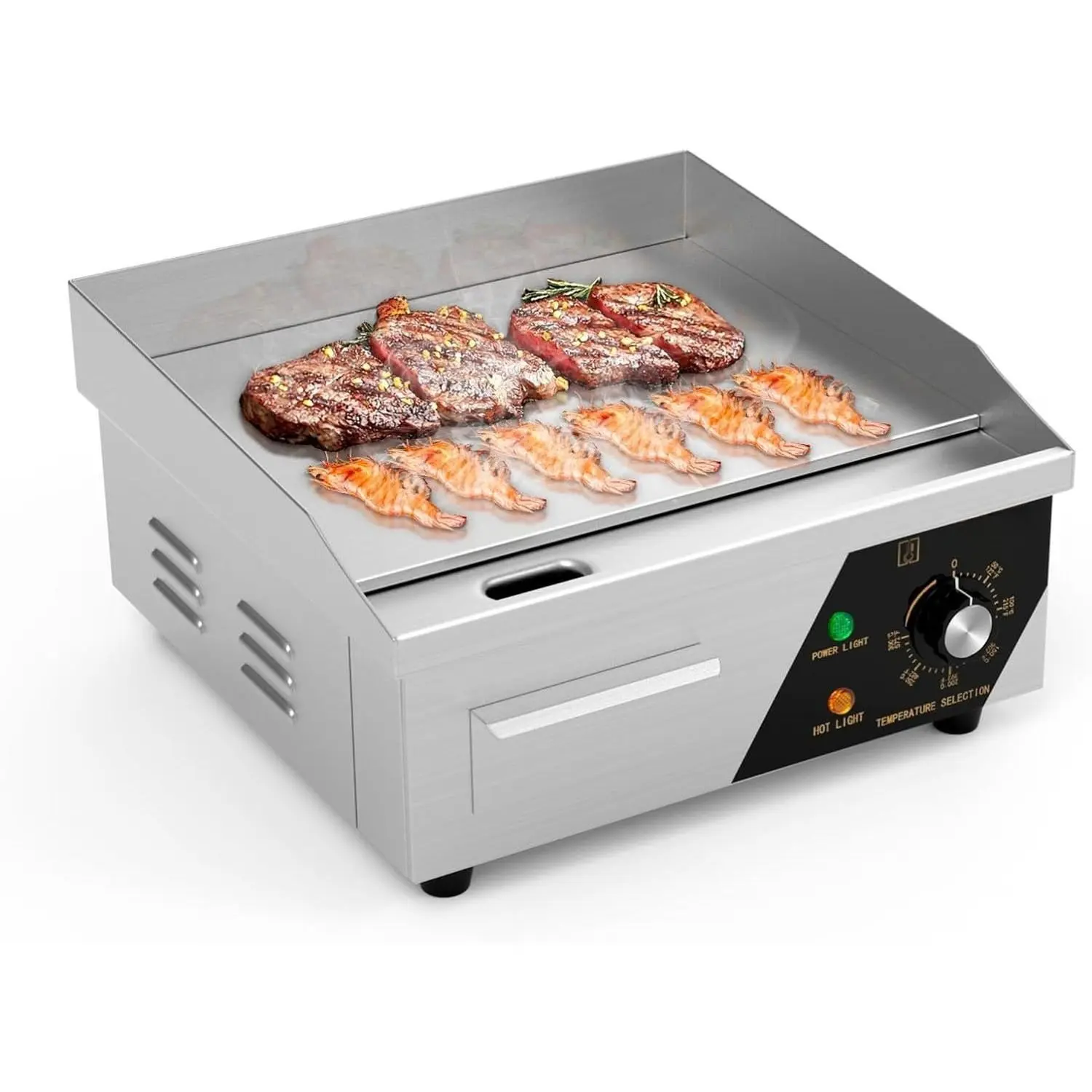 Karlhome 14-30 in Corded Stainless Steel Electric Flat Top Indoor Griddle - 1500W, 110V/60hz, 15.8 x 15 x 7.3 inches, 22.4lb, Adjustable Thermostat (122°F-572°F), Tabletop Teppanyaki Cooker for Home & Commercial Use
