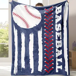 Soft Funny Throw Blanket Reversible Baseball Print Flannel Fleece Throw Blanket Suitable for - Use - Soft Warm Bedspread with Baseball Bat & Patterns, Hand Wash Care, Perfect Gift for Fans for Home, Office, Travel, Picnic -