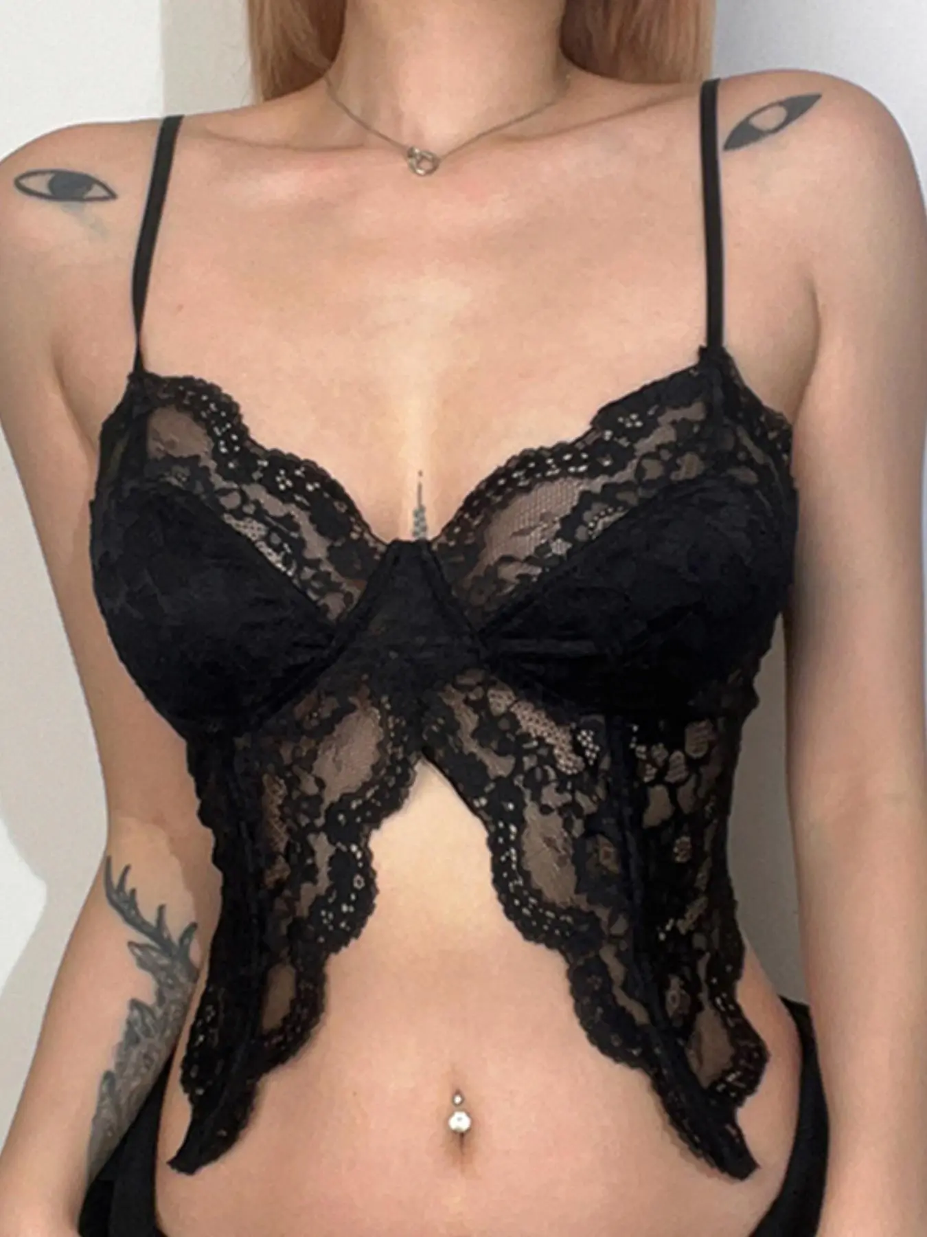 Women's Solid Contrast Lace Asymmetrical Hem Sheer Cami Top, Elegant Fashion Casual Spaghetti Strap Top for Daily Outdoor Wear, Women Top Clothes for All Seasons