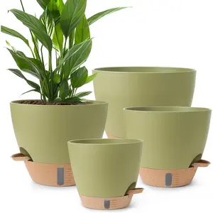 Large Plastic Self-Watering Plant Pots, 12/10/9/8 in Sizes with Drainage Holes & Deep Reservoir, Indoor/Outdoor Nursery Planting Pots for Home Garden Use