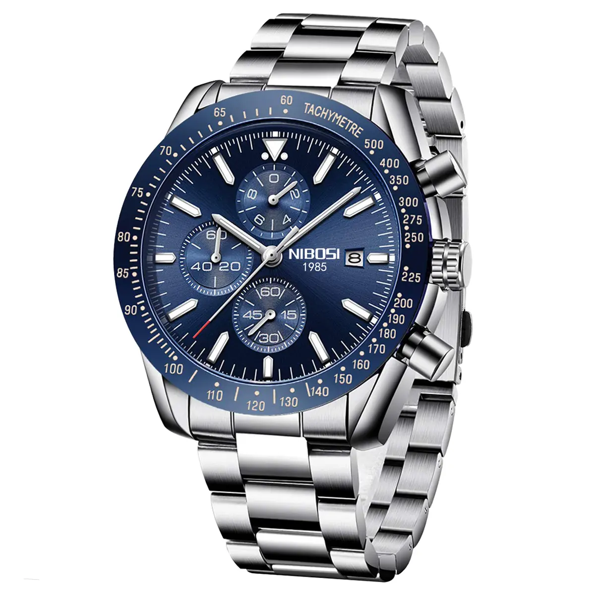 NIBOSI Men Sport Chronograph Watch 45mm Big Face Luminous Dial 3ATM Waterproof Stainless Steel Quartz Wristwatch Perfect Gift for Him