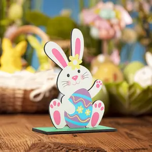 Easter Rabbit Wooden Decorations, Rabbit and Easter Egg Design, Happy Easter Spring Theme, Easter Celebration Decoration, Desktop Center Decoration, Religious Decoration