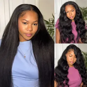 【Blend Natural】UNice Upgrade V Part Glueless Kinky Straight Human Hair Wig with Drawstring No Leave Out Beginner Friendly Easy to Install