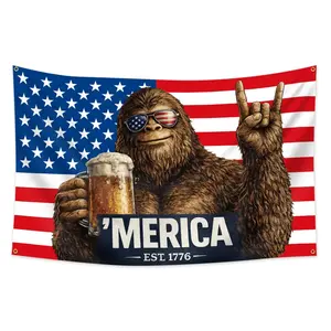 1pc, 'MERICA Bigfoot Funny Flag, USA EST, 1776 Banner, Decorative Banner, 3x5ft (90*150cm), 4 Grommets, Single-Sided Printing, for Indoor/Outdoor, Home, Party, Bar, Decoration