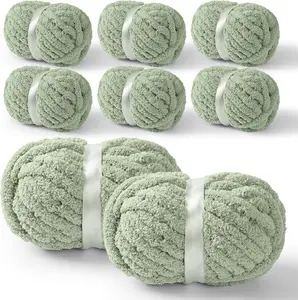 8 Packs  Chenille Chunky Yarn for Crocheting Knitting, Handcrafts & Blanket Yarn (Sage Green, 8 Pack)