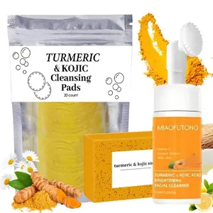 3PCS/set Turmeric Soap & Cleansing Pad & Mousse Cleanser Facial Deep Cleansing Skincare Nourishing for Women & Men All Skin Types Gift