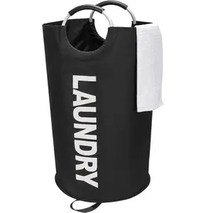 90L Large Laundry Basket, Freestanding Tall Clothes Hamper, Collapsible Laundry Bag, Black