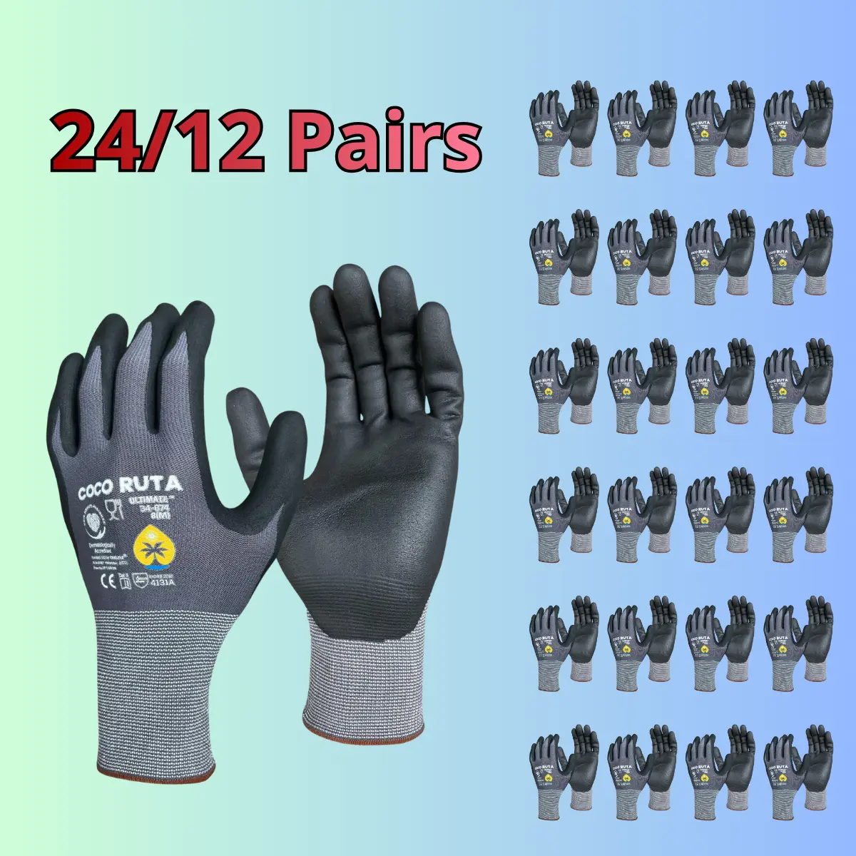 24/12 Pairs Cocoruta PIP - Cocoruta Work Gloves - Heavy-Duty Knee Pads for Work | Work Gloves Ultimate 34874 Foam Nitrile Palm Coated Gloves