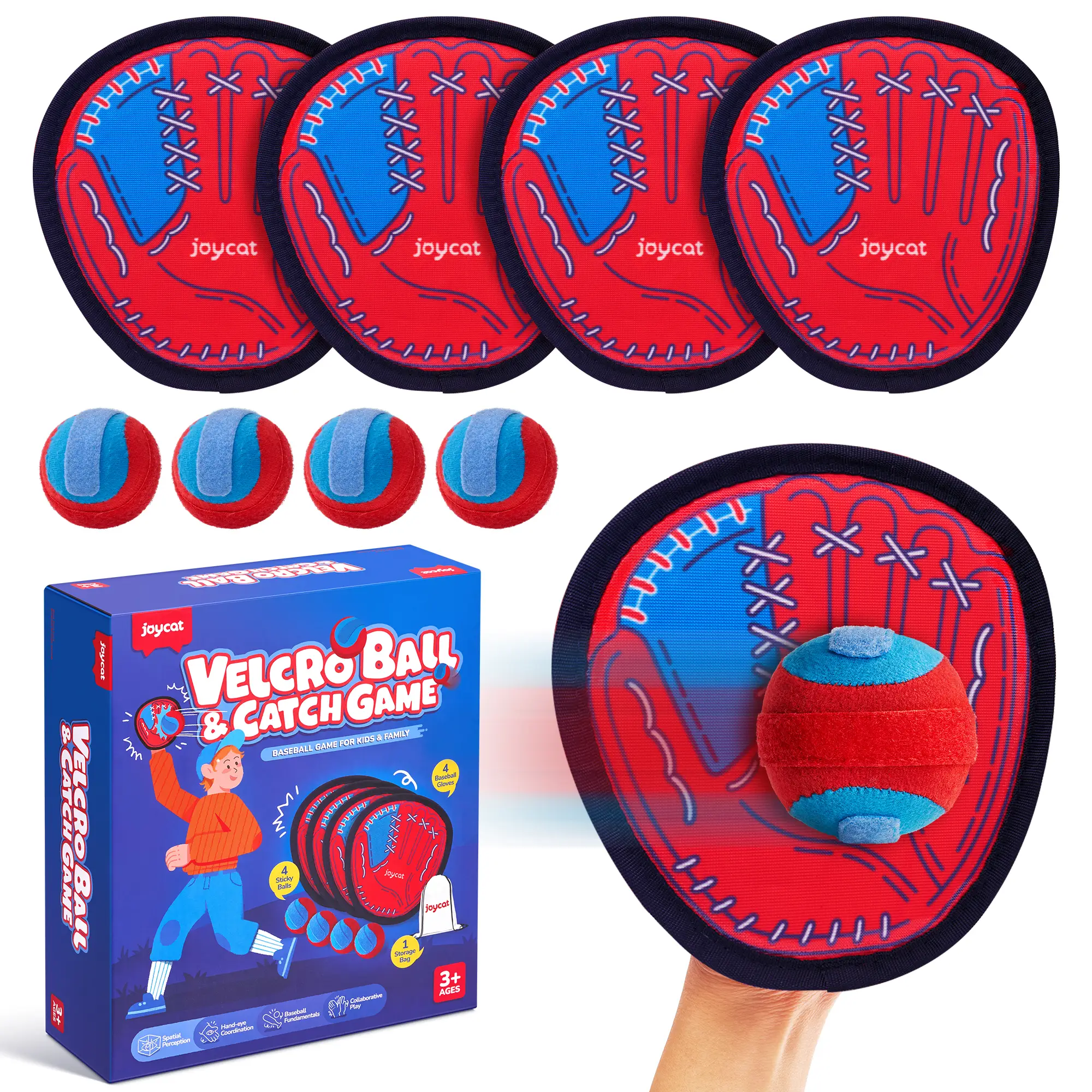 JoyCat Velcro Ball and Catch Game, Toss and Catch Ball Game Set, Baseball Glove Sticky Mitt, Yard Games Beach Toys, Paddle Ball Family Backyard Games