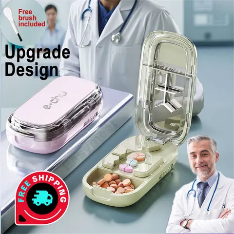 [Summerswins] Upgrade-Designed Compact 3-in-1 Pill Splitter Box - Prop 65 Safe ABS-PC Healthcare Aid, Vitamin Organizer, Supplement Organizer, Portable Pill Dispensers for Adults (1/4,1/2,1/3 Doses, Pocket Size, On-the-Go, Multicolor, Fits Various Sizes)