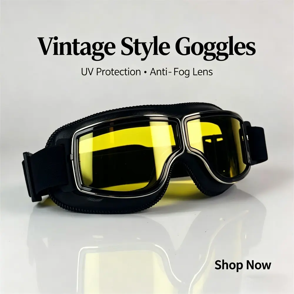 Classic Pilot Style Motorcycle Goggles, UV Protection, Windproof, Dustproof, Compatible with Half Helmets, Essential Gear for Riders